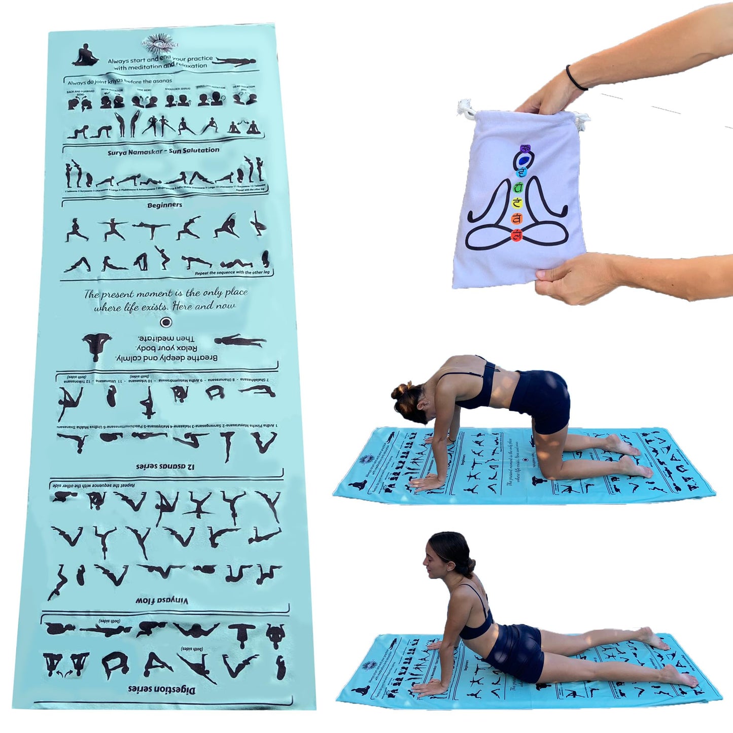 TAI CHI BALANCE Yoga Towel Non Slip – Light Purple, Illustrated Yoga Poses, Absorbent Microfiber for Hot Yoga, Extra Long Quick-Drying Mat Towel, Full Mat Coverage, Ideal for Bikram, Vinyasa
