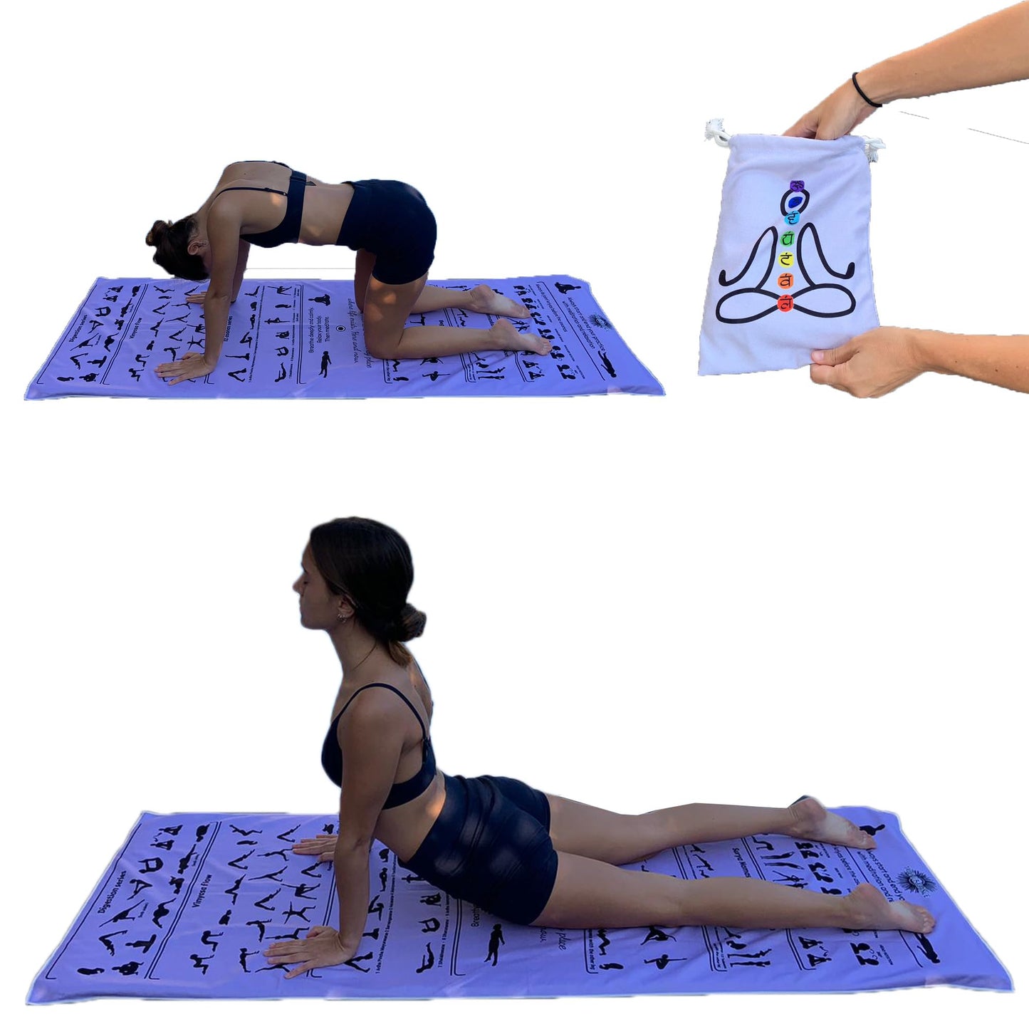 TAI CHI BALANCE Yoga Towel Non Slip – Light Purple, Illustrated Yoga Poses, Absorbent Microfiber for Hot Yoga, Extra Long Quick-Drying Mat Towel, Full Mat Coverage, Ideal for Bikram, Vinyasa