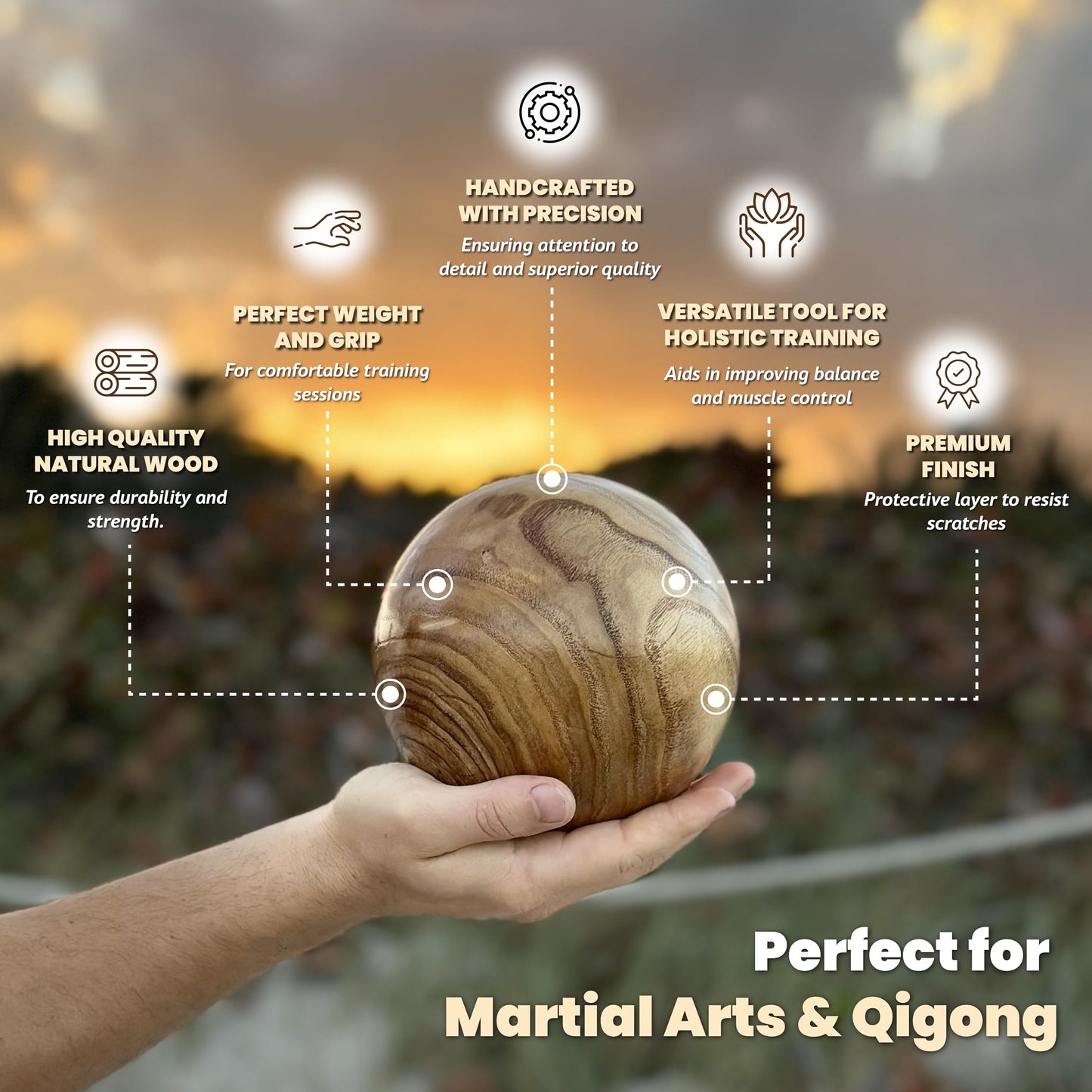 Tai Chi Ball Wooden Ball_ Tai chi Ball Qigong Martial Arts Kungfu Exercise Equipment. Wooden Ball for tai chi Practice and Book Applicable. tai chi DVD Practice for Beginners and Older